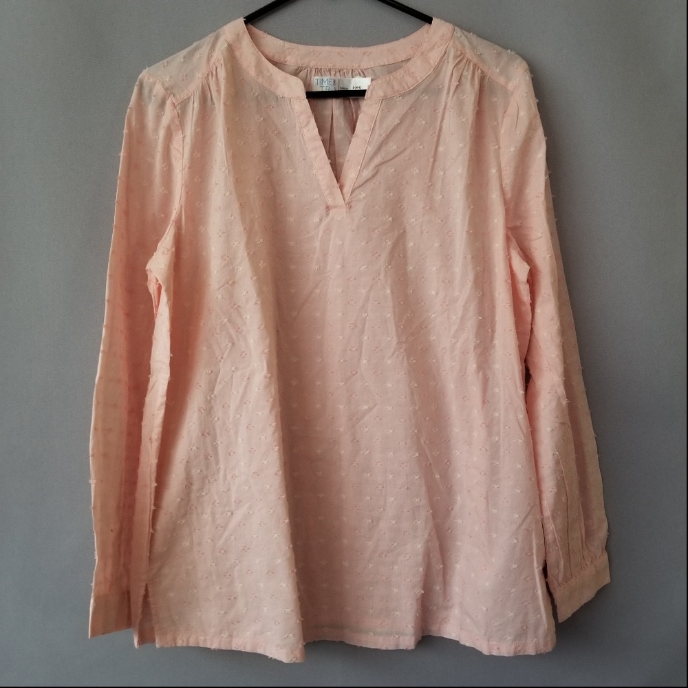 X TIME & TRU V NECK LONG SLEEVE TEXTURED BLOUSE